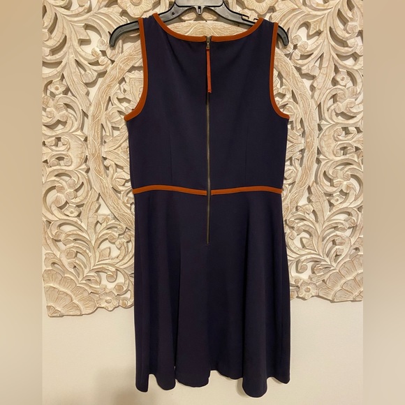LOFT Navy w Burnt Orange Piping Flared Dress - Picture 7 of 8